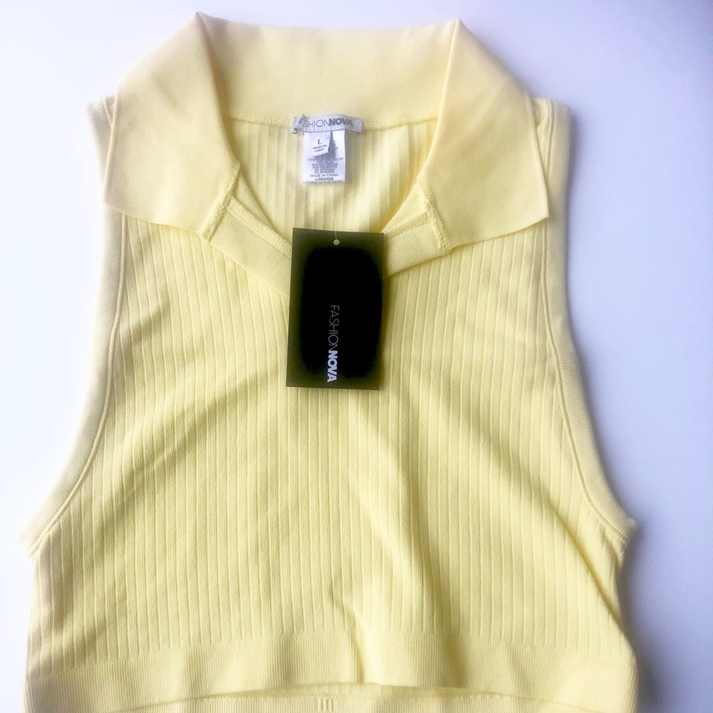 Fashion Nova Always There Crop Top Ribbed Collared Sleeveless Large L NWT